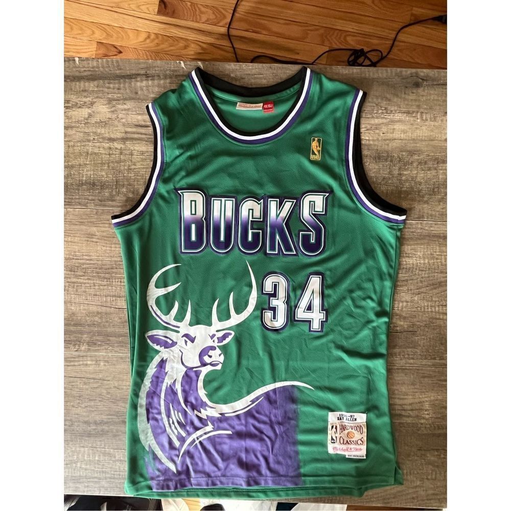 Milwaukee Bucks Mitchell & Ness Ray Allen Green Jersey Hardwood Classics #34